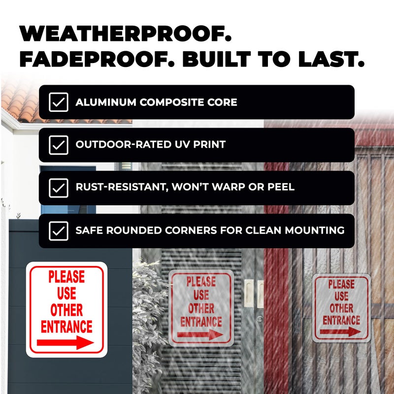 Work House Signs Please Use Other Entrance Right Arrow Aluminum Composite Outdoor Sign 8.5" x 10" â€“ For Employees, Visitors, or Deliveries â€“ Durable, Easy Installation - Image 4